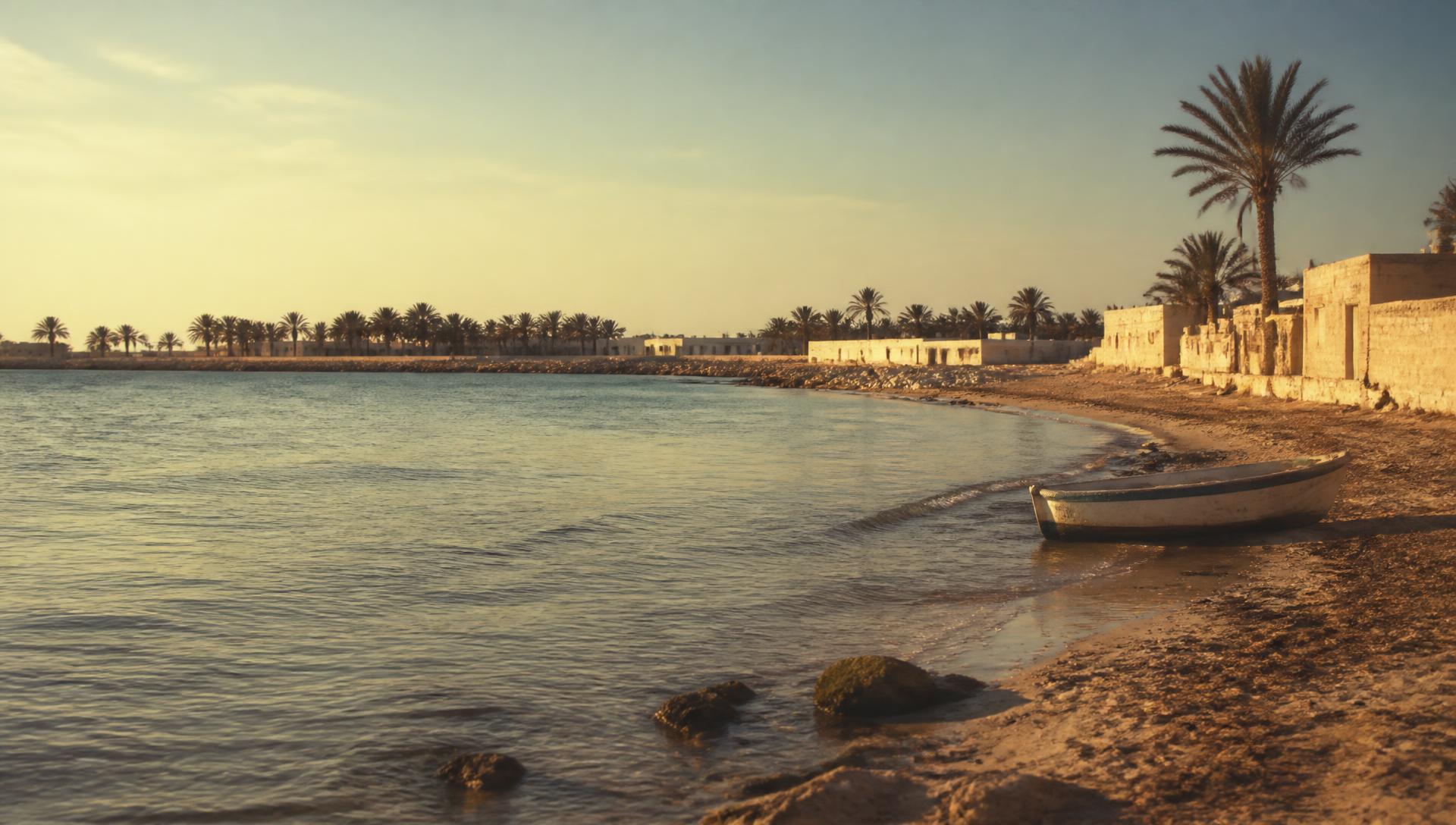 Littoral des îles Kerkennah au coucher du soleil